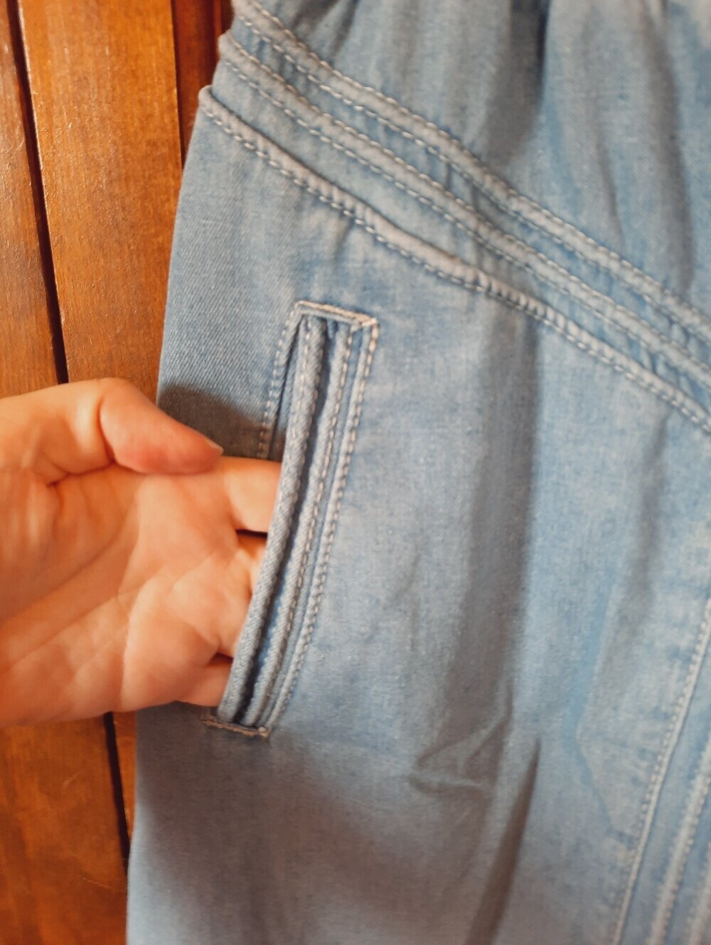 Handmade Denim Chambray Elastic Waist Boho Western Jean Maxi Skirt Size Medium - Picture 5 of 11